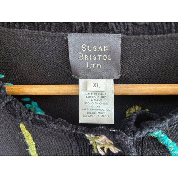 Susan Bristol Ltd. XL Hand Embroidered Black Cardigan Sweater - Picture 3 of 4